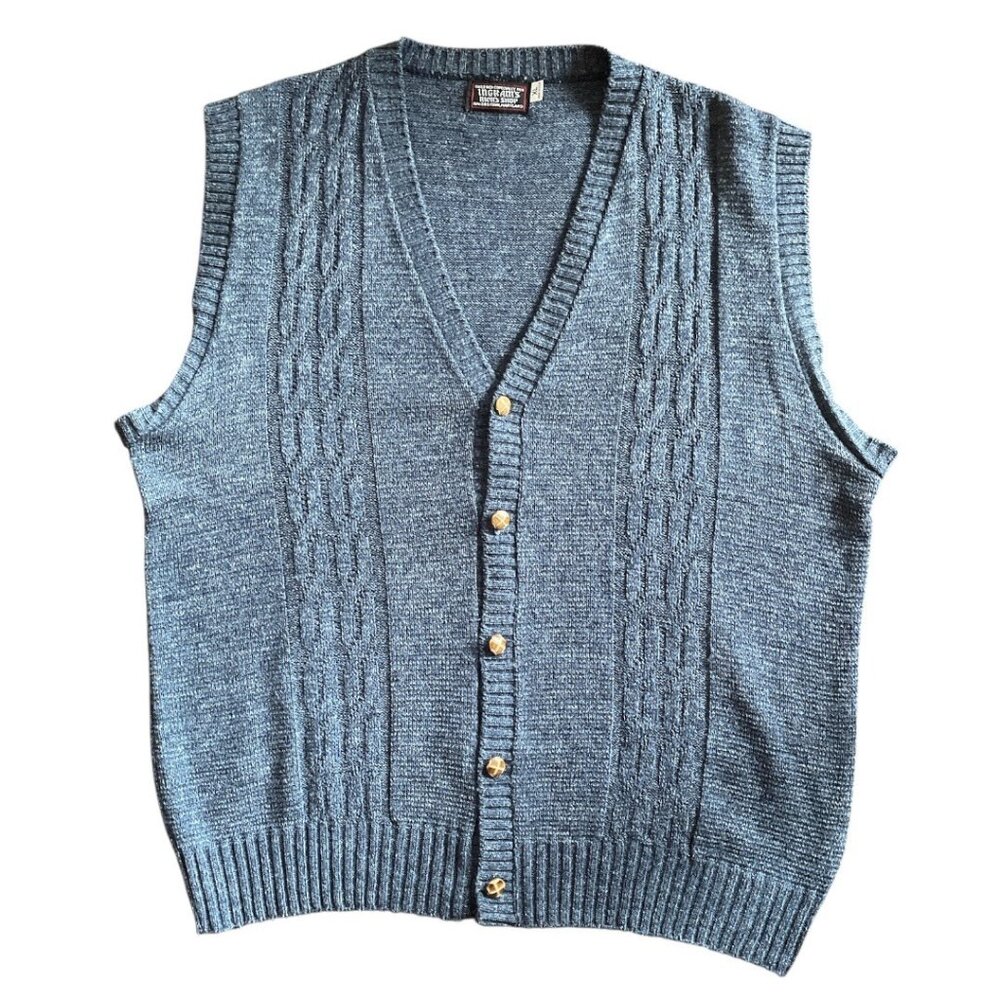 Vintage Ingrams Men's Shop Blue Cable Knit Button-Front Grampa Sweater Vest XL